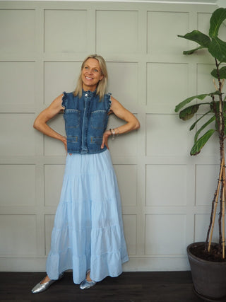 Lilibet Maxi Skirt with Elasticated Waist - Blue, Pink, Yellow