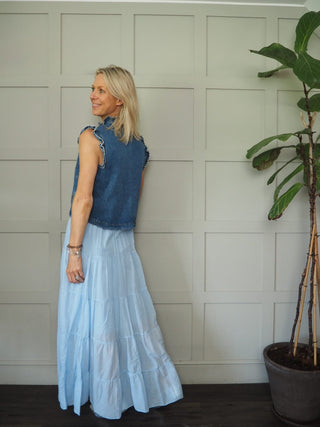 Lilibet Maxi Skirt with Elasticated Waist - Blue, Pink, Yellow