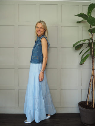 Lilibet Maxi Skirt with Elasticated Waist - Blue, Pink, Yellow