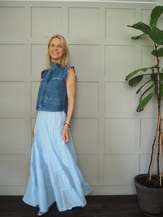 Lilibet Maxi Skirt with Elasticated Waist - Blue, Pink, Yellow