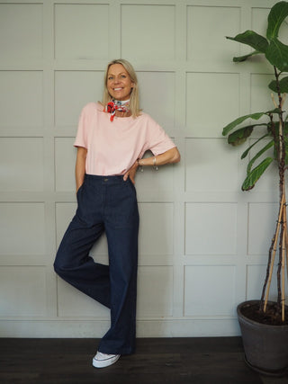 Tomasina T Shirt with Scarf - Navy Blue, Pink, Red, White