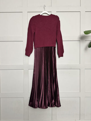 Clarissa Jumper Dress with Pleated Satin Skirt - Black, White