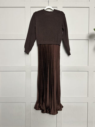 Clarissa Jumper Dress with Pleated Satin Skirt - Black, White