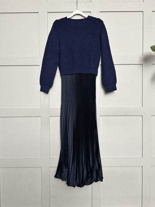 Clarissa Jumper Dress with Pleated Satin Skirt - Black, White