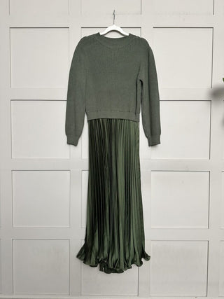 Clarissa Jumper Dress with Pleated Satin Skirt - Black, White