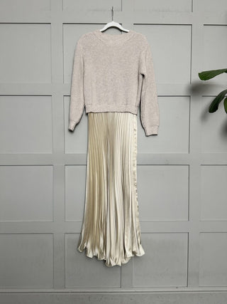 Clarissa Jumper Dress with Pleated Satin Skirt - Black, White