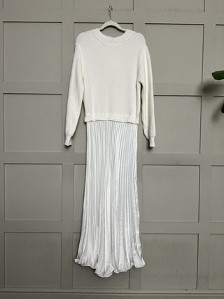 Clarissa Jumper Dress with Pleated Satin Skirt - Black, White