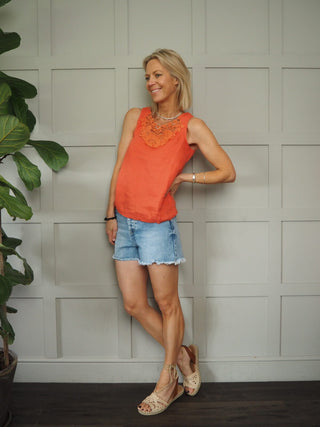 Tiamaria Linen Vest Top - Coral, Stone, White