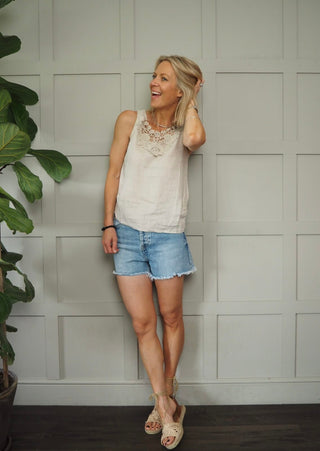 Tiamaria Linen Vest Top - Coral, Stone, White