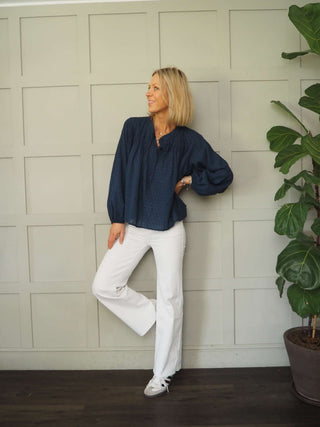 Regina Mid to High Rise, Wide Leg Jeans with Raw Hem - White