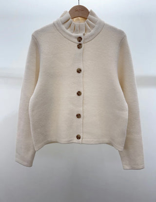Lucy Cardigan with Pleated Collar - Ivory, Navy Blue, Pink