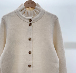 Lucy Cardigan with Pleated Collar - Ivory, Navy Blue, Pink
