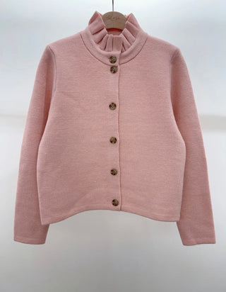 Lucy Cardigan with Pleated Collar - Ivory, Navy Blue, Pink