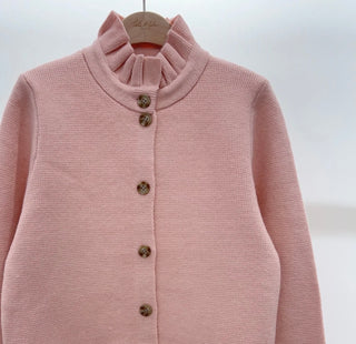 Lucy Cardigan with Pleated Collar - Ivory, Navy Blue, Pink