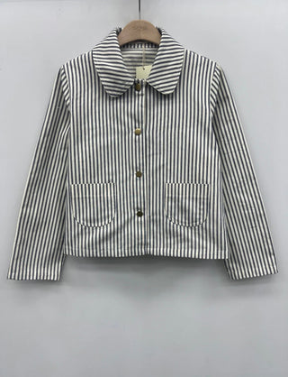 Penelope Ticking Stripe Jacket - Navy Blue, Red