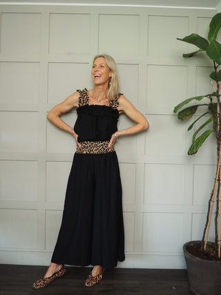 Solli Leopard Print Trousers - Black/Camel