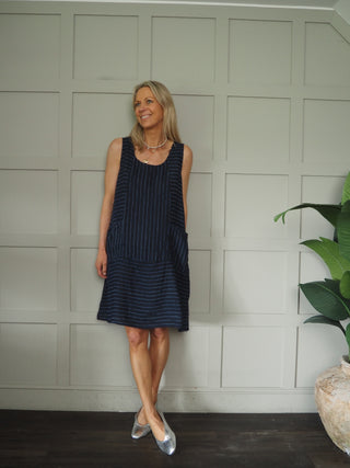 Sanremo Linen Midi Dress -Mocha, Navy Blue, Pink, Stone