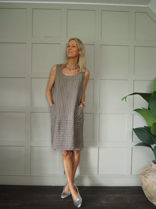 Sanremo Linen Midi Dress -Mocha, Navy Blue, Pink, Stone