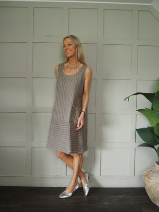 Sanremo Linen Midi Dress -Mocha, Navy Blue, Pink, Stone