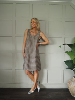 Sanremo Linen Midi Dress -Mocha, Navy Blue, Pink, Stone