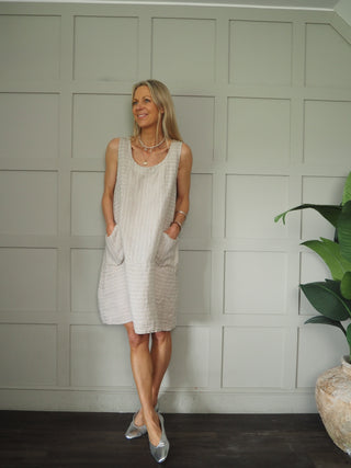 Sanremo Linen Midi Dress -Mocha, Navy Blue, Pink, Stone