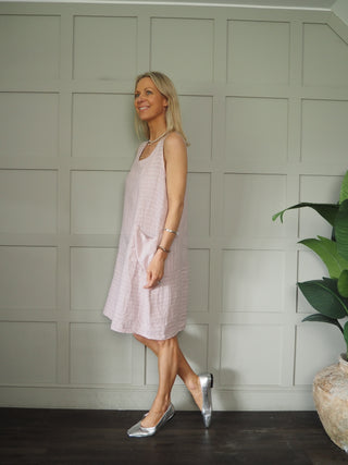 Sanremo Linen Midi Dress -Mocha, Navy Blue, Pink, Stone