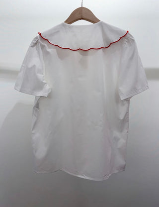 Cherry Blouse with Peter Pan Collar - White/Red