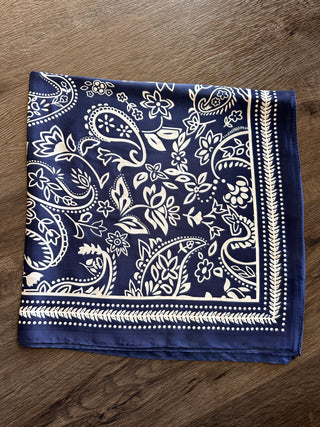 Tizzy Silk Mix Neckerchief Scarf - Navy Blue, Rust