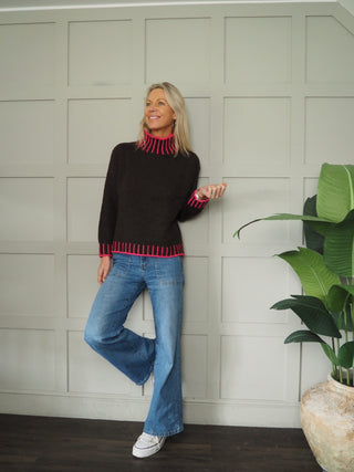 Una Turtle Neck with Contrasting Blanket Stitch Jumper, Best Seller - 17 Colours