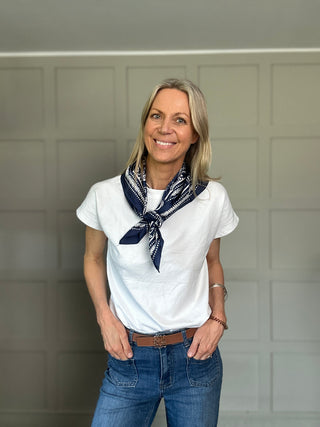 Tizzy Silk Mix Neckerchief Scarf - Navy Blue, Rust