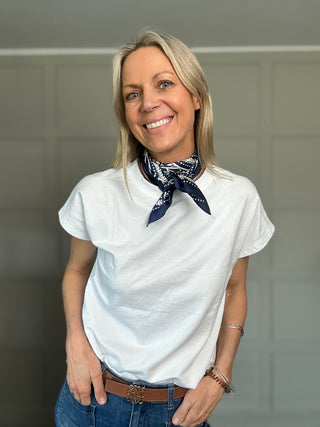 Tizzy Silk Mix Neckerchief Scarf - Navy Blue, Rust