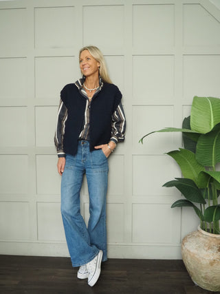 Blakeney Sleeveless Cardigan - Burgundy, Ecru, Green, Navy Blue, Pink