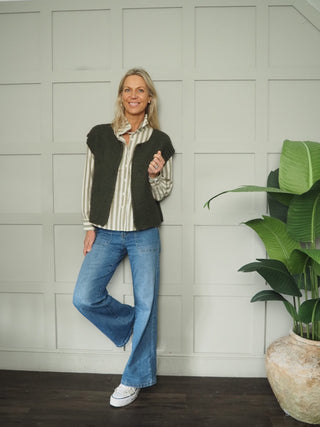 Blakeney Sleeveless Cardigan - Burgundy, Ecru, Green, Navy Blue, Pink