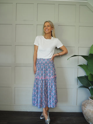 Cassis Cotton Skirt by Luella - Blue/Neon Pink