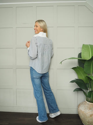 Ledbury Stripe Blouse with White Ruffle Collar - Blue, Red