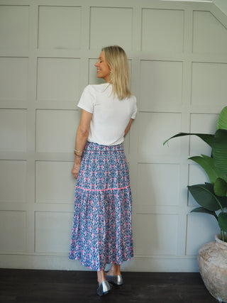 Cassis Cotton Skirt by Luella - Blue/Neon Pink