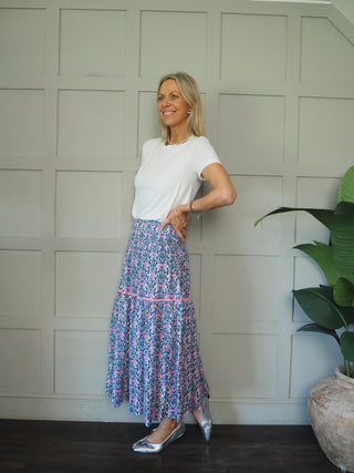 Cassis Cotton Skirt by Luella - Blue/Neon Pink