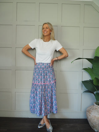 Cassis Cotton Skirt by Luella - Blue/Neon Pink