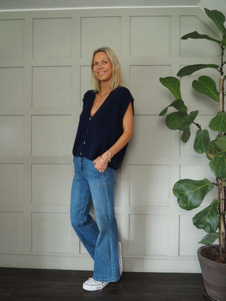 Joylynne Sleeveless Cardigan with Front Buttons - Bright Green, Bright Pink, Oatmeal