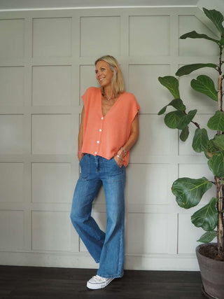 Joylynne Sleeveless Cardigan with Front Buttons - Bright Green, Bright Pink, Oatmeal