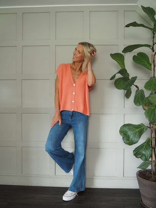 Joylynne Sleeveless Cardigan with Front Buttons - Bright Green, Bright Pink, Oatmeal