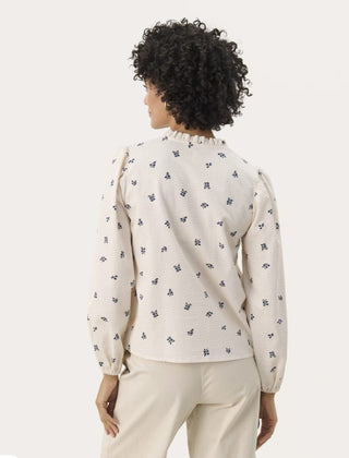 Elmy Long Sleeve Seersucker Blouse by Part Two - Ecru/Navy