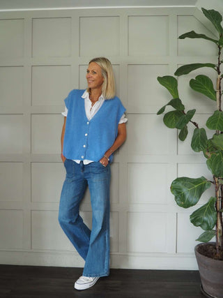 Joylynne Sleeveless Cardigan with Front Buttons - Bright Green, Bright Pink, Oatmeal