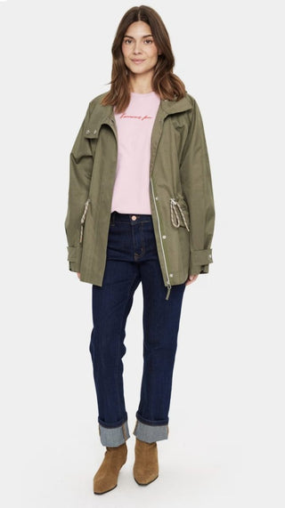 Trent Jacket with Funnel Collar by Saint Tropez - Khaki Green