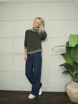 Una Turtle Neck with Contrasting Blanket Stitch Jumper, Best Seller - 17 Colours