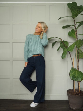 Hally Boat Neck Boxy Chunky Knit Jumper by Saint Tropez - Mint Green/Silver Sparkle