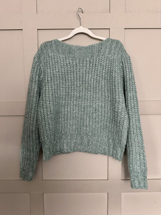 Hally Boat Neck Boxy Chunky Knit Jumper by Saint Tropez - Mint Green/Silver Sparkle