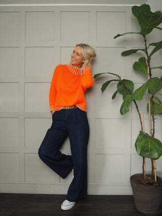 Una Turtle Neck with Contrasting Blanket Stitch Jumper, Best Seller - 17 Colours