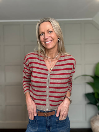Zeya Stripe Cashmere Mix Cardigan - Navy Blue, Stone