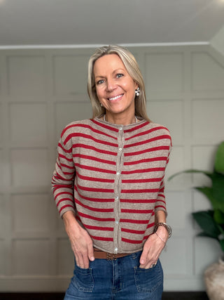Zeya Stripe Cashmere Mix Cardigan - Navy Blue, Stone